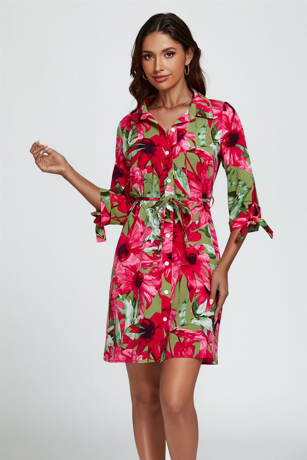 Mini-jurk met bloemenprint in rood