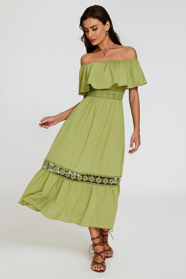 Bardot maxi-jurk met kantdetail in groen