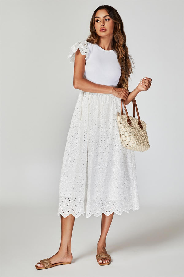 Jersey Broderie Midi-jurk in het wit