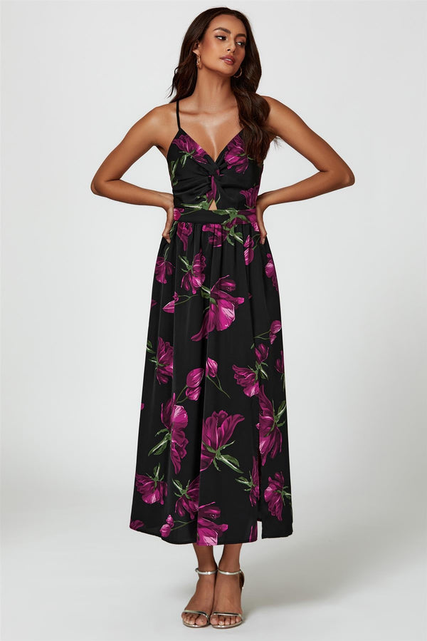 Maxi-jurk met bloemenprint in zwart
