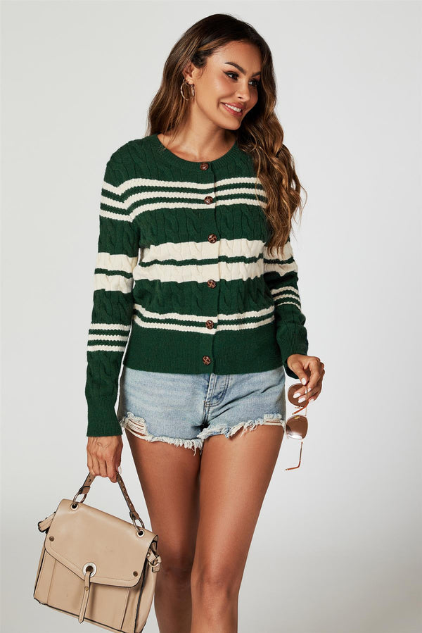 Strickjacke mit Streifenmuster in Grün