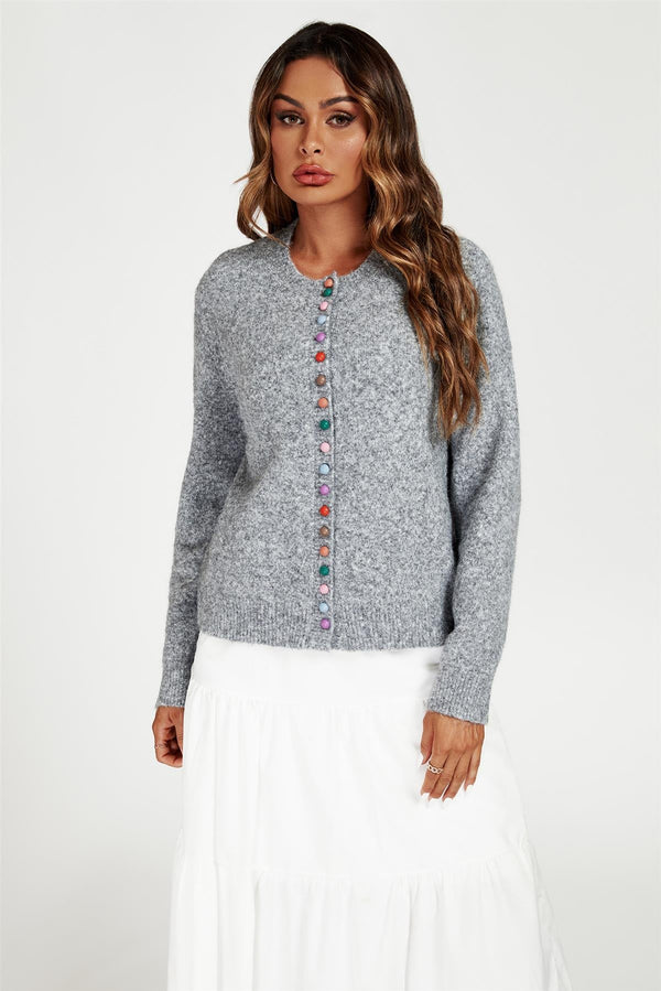 Regenboogknopen Cardigan in Grijs