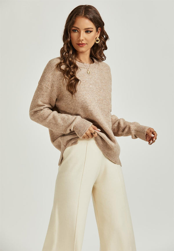 Pulloveroberteil mit seitlichem Schlitz und hohem Schlitz in Beige