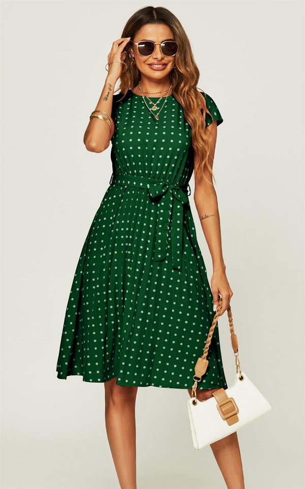 Polka Dot Mouwloze Geplooide Midi-jurk in Groen