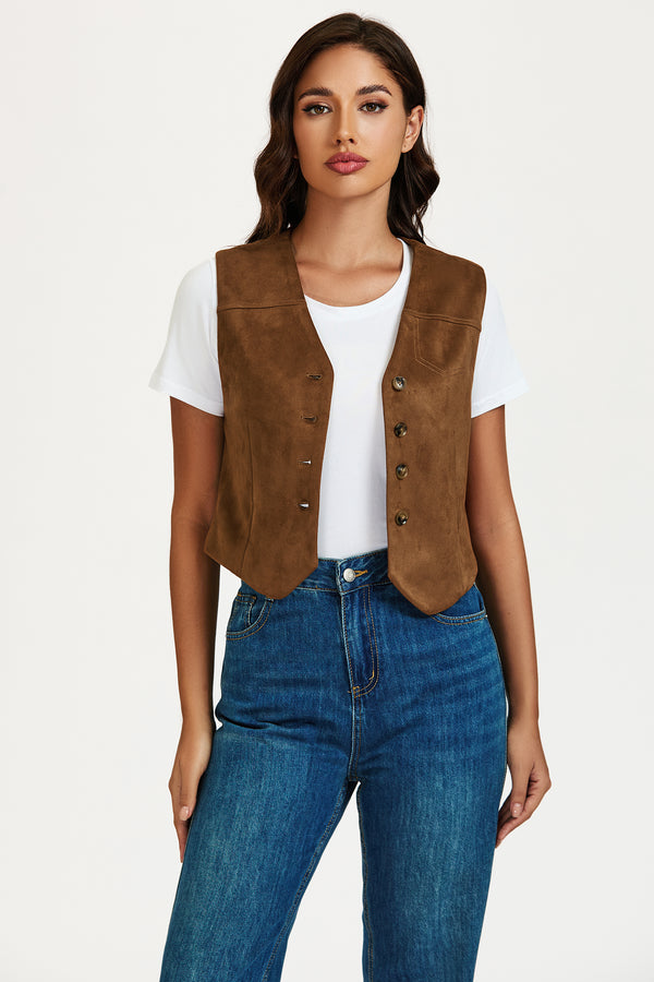 Faux leather Waistcoat In Camel