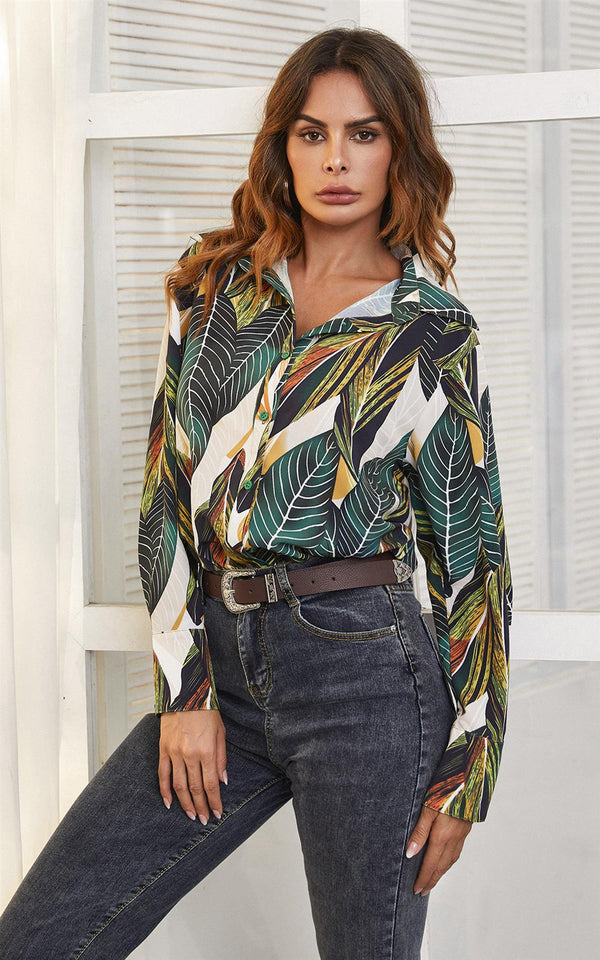 Bladprint shirt in groen