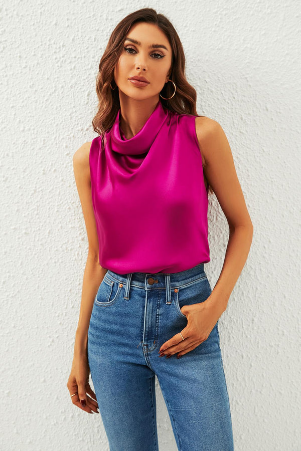Blouse met hoge hals en mouwen in fuchsia