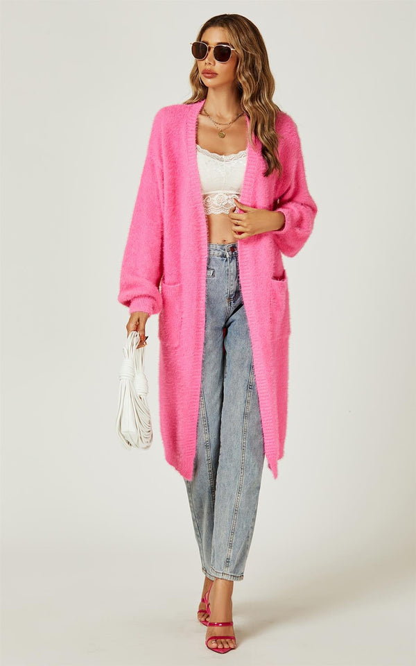 Ontspannen, comfortabele, zachte cardigan in fuchsiaroze