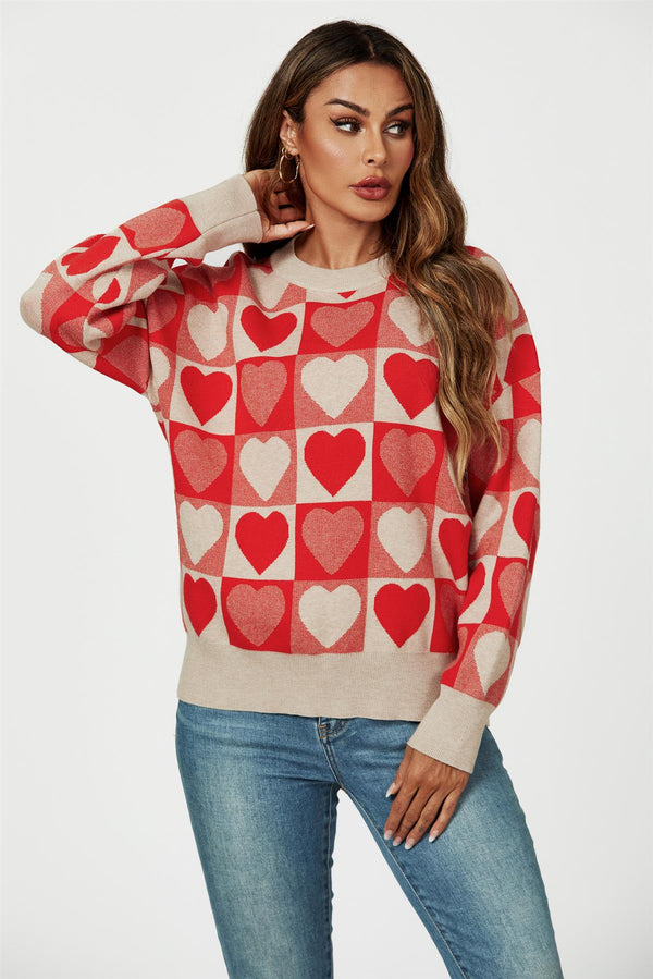 Hartpatroon gebreide trui in rood