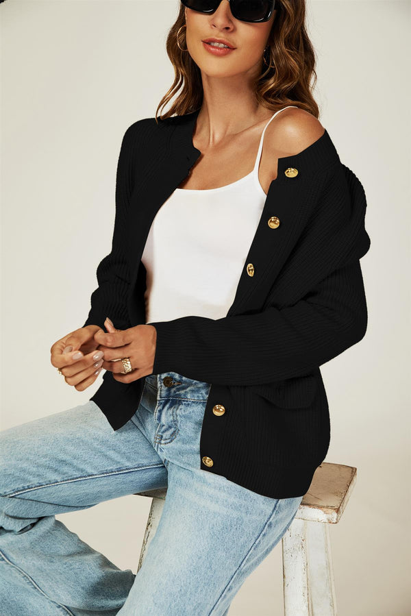 Gebreid vest met zakdetails in zwart