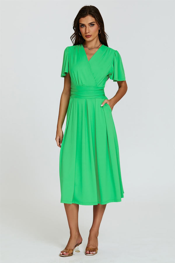 Jersey midi-jurk met engelmouwen in groen