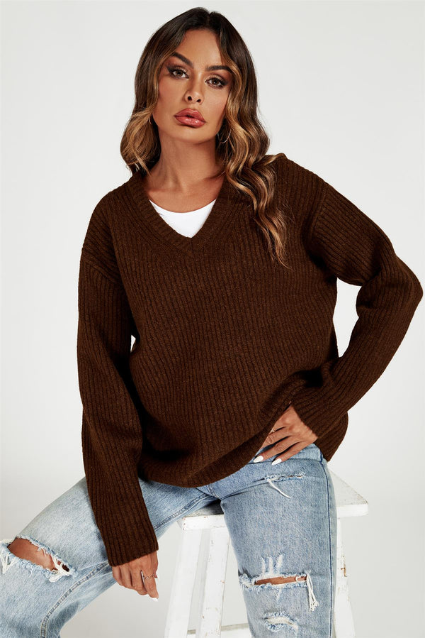 V-hals trui top in bruin