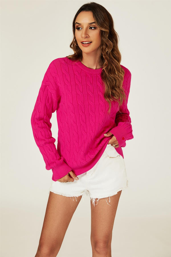 Pulloveroberteil mit Herzstickerei in Dunkelfuchsia