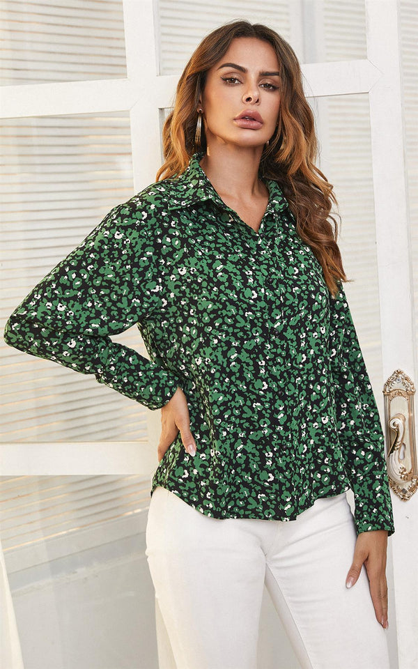 Groen en wit luipaardprint overhemd in zwart