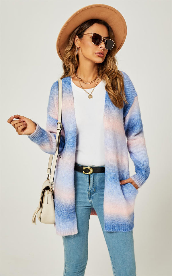 Blauw &amp; Roze Regenboog Midi Cardigan