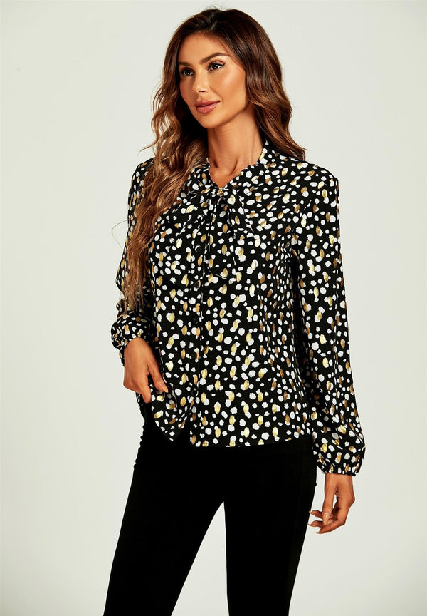 Blouse/top met luipaardprint en gouden folie in zwart