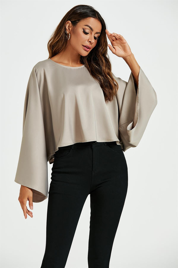 Satijnen losse crop top in nerts
