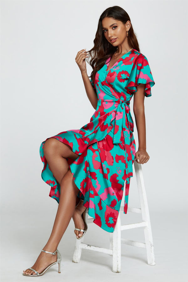 Luipaardprint Engelmouw Wikkel Midi Blauw Roze