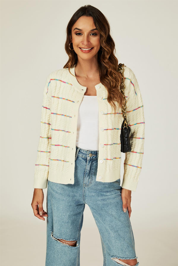 Regenboogstreep gebreide cardigan in wit