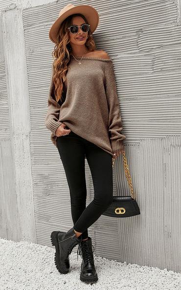 Bequemes Pulloveroberteil in Dunkelbeige